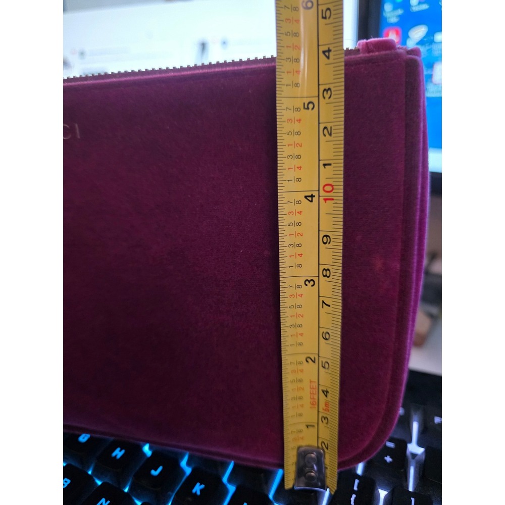 Authentic Gucci Velvet Beauty Bag Cosmetic Case Magenta Purple Gold 9.5x5.5" - Picture 11 of 12